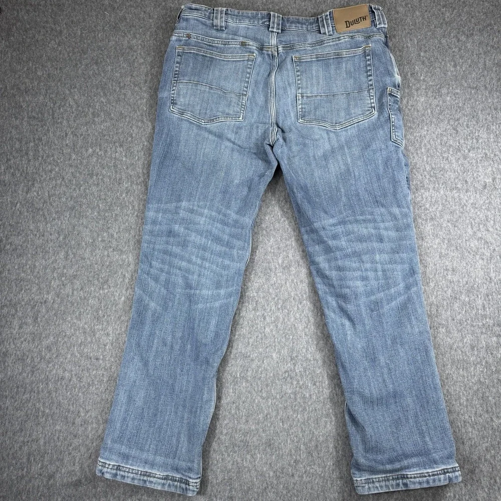 Duluth Jeans Mens 36x30 Blue Ballroom Double Flex Flannel Lined Denim Pants Work